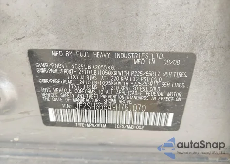 2009 Subaru Forester 2.5Xt Limited from USA, damaged, VIN JF2SH66649H751070